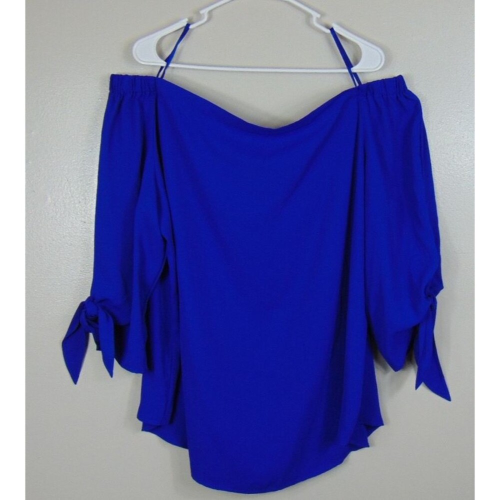 Chico's Blouse Size 4 XXL 20 22 Cobalt Blue Off The Shoulder Tie Sleeve Top Boho